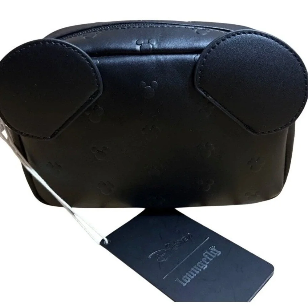 Loungefly‎ Disney Mickey Mouse All Over Print Embossed Black Makeup Bag NWT